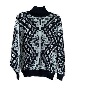 Vintage Black & Silver Geometric Turtleneck Sweater